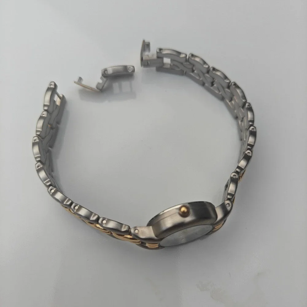 Michele Bernard Two Tone Women Watch Silver Gold Braided Link Case Fold Over